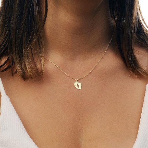 Custom Engraved Stainless Steel Baby Feet Name & Birthday Pendant Necklace - Picture 10 of 10